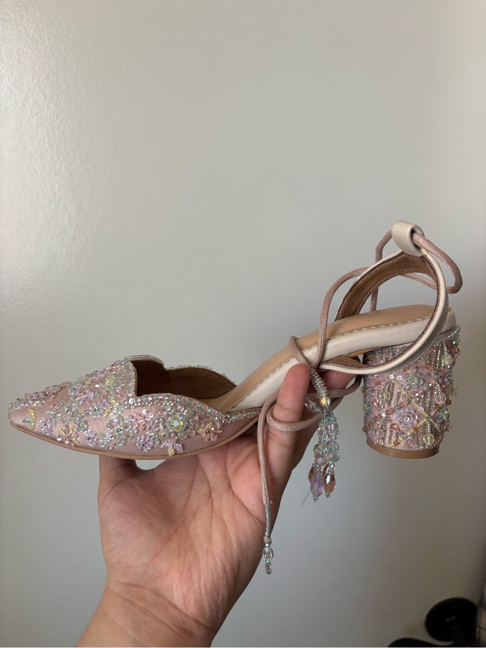 Handmade heels from India. Pastel Beaded Ankle-Strap Pumps Size 9us